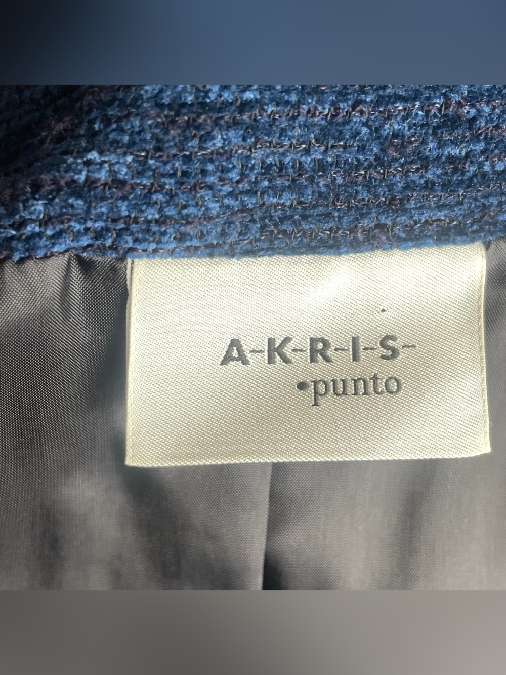 Akris Punto Blue Tweed Zip Front Wool Angora Jacket Blazer Lined Pockets Sz 10 - Picture 13 of 16
